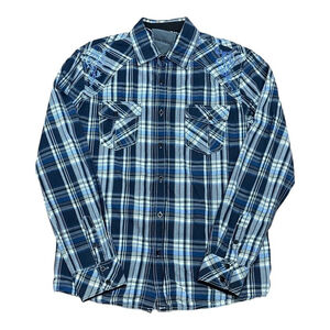 Urban Heritage Shirt Mens Medium Plaid Western Embroidered